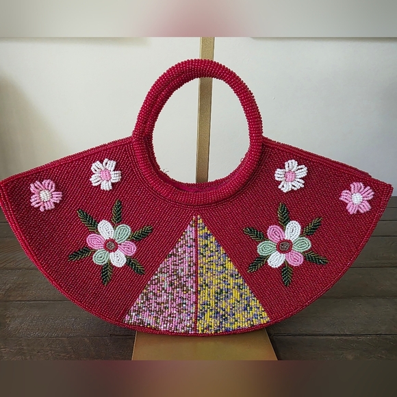 Handbags - Vintage Inspired Red Beaded Floral Handbag